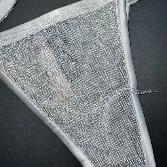 NWT Victoria's Secret unlined 32D BRA SET XS defect itsy panty SILVER gray Chain - Picture 8 of 8